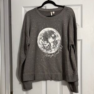 Cato Gray Crewneck Sweatshirt with White Disco Ball Graphic